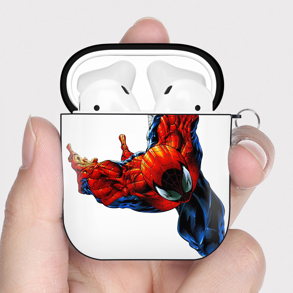 （画像用） Spider Man スパイダーマン AirPods 第2世代保護ケース ハードシェル ブラック 耐衝撃・防指紋・カラビナ付き