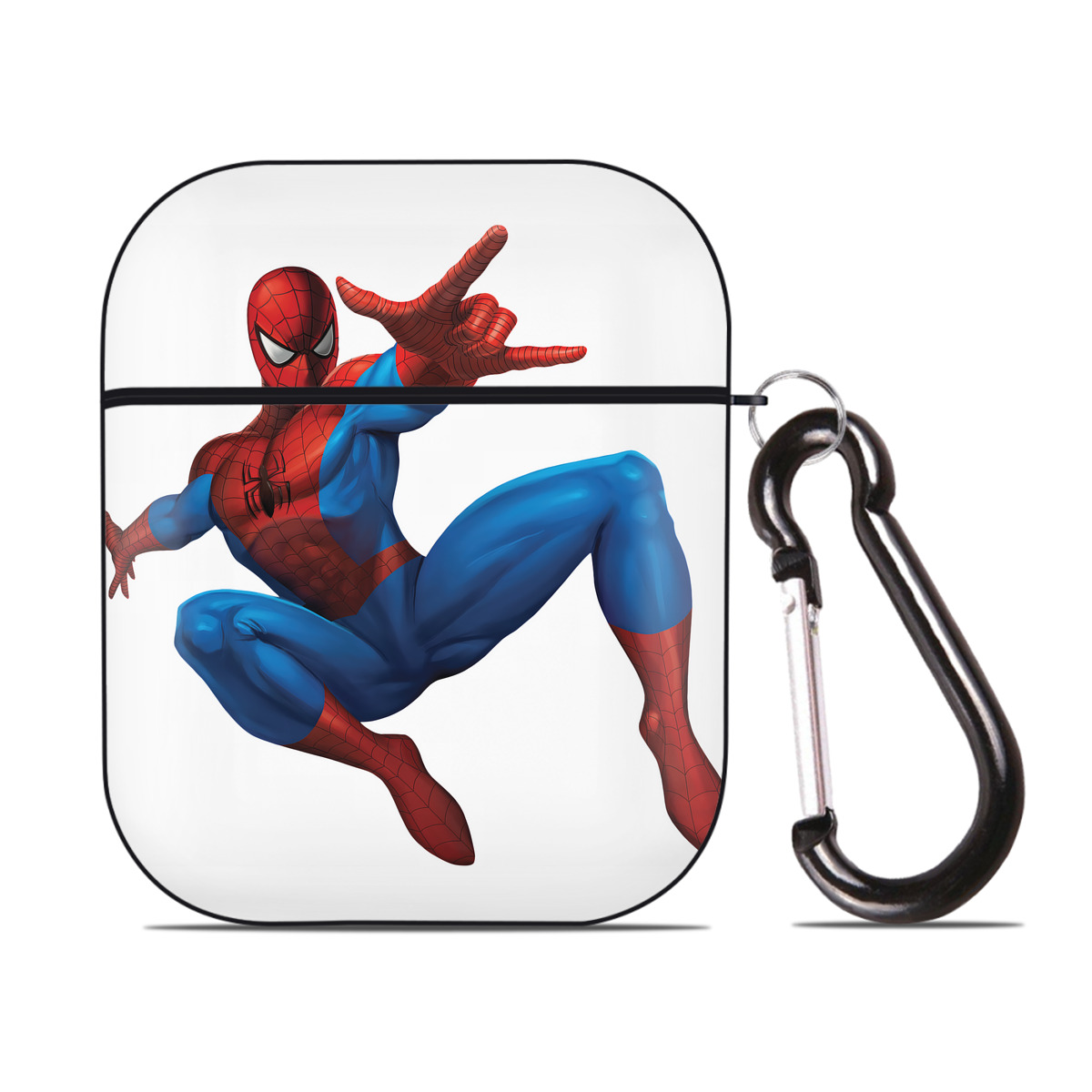 （画像用） Spider Man スパイダーマン AirPods 第2世代保護ケース ハードシェル ブラック 耐衝撃・防指紋・カラビナ付き