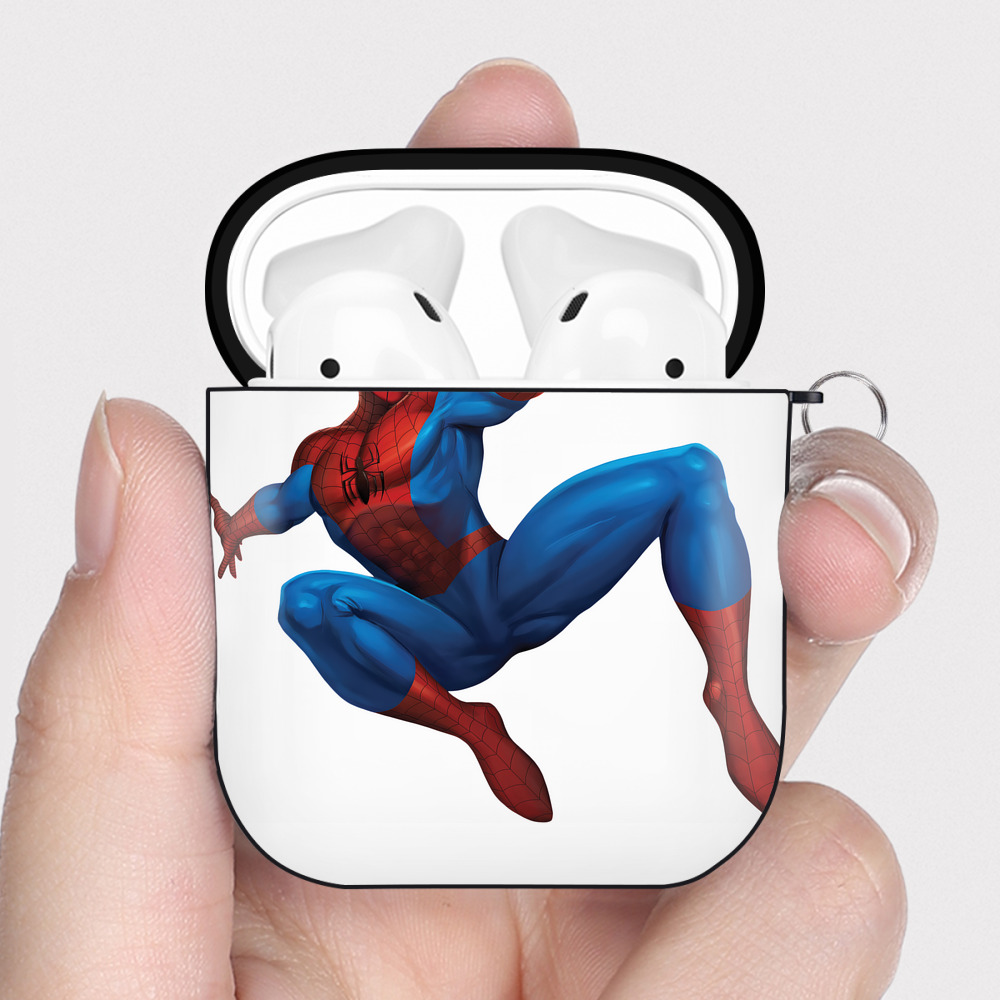 （画像用） Spider Man スパイダーマン AirPods 第2世代保護ケース ハードシェル ブラック 耐衝撃・防指紋・カラビナ付き
