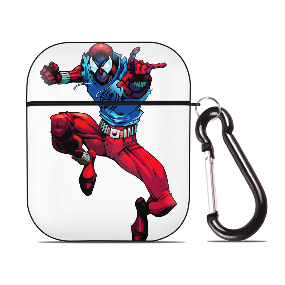 （画像用） Spider Man スパイダーマン AirPods 第2世代保護ケース ハードシェル ブラック 耐衝撃・防指紋・カラビナ付き