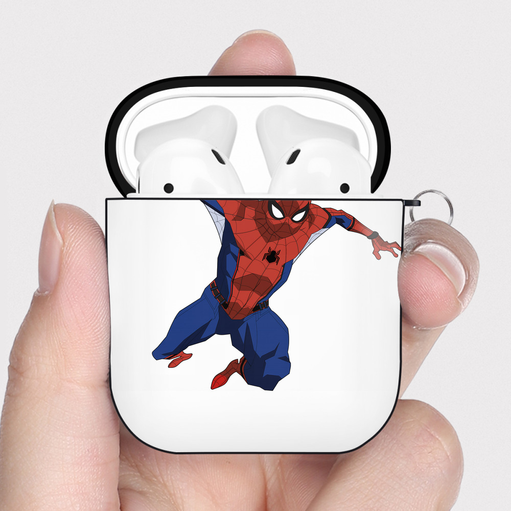 （画像用） Spider Man スパイダーマン AirPods 第2世代保護ケース ハードシェル ブラック 耐衝撃・防指紋・カラビナ付き