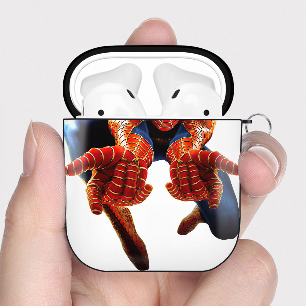 （画像用） Spider Man スパイダーマン AirPods 第2世代保護ケース ハードシェル ブラック 耐衝撃・防指紋・カラビナ付き