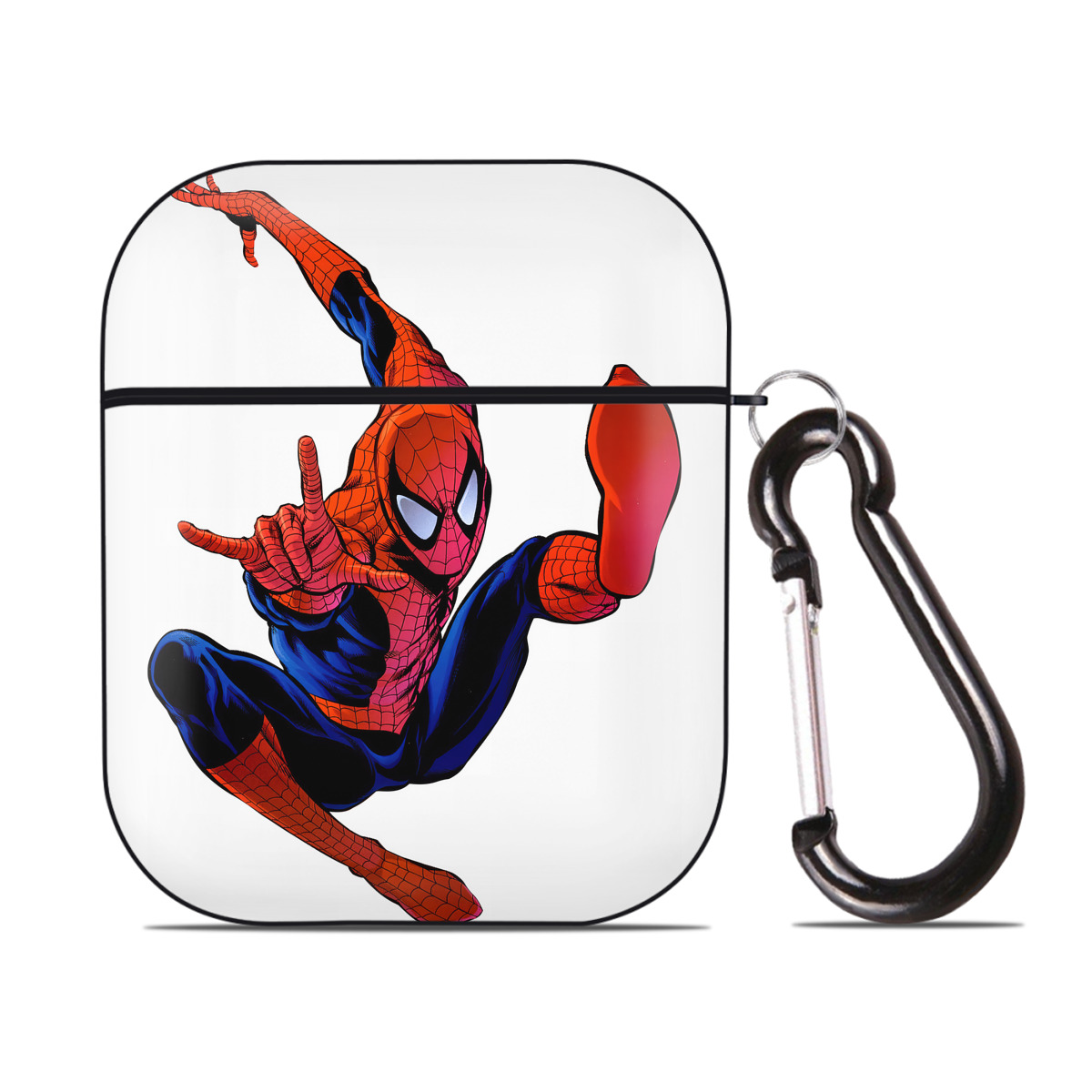 （画像用） Spider Man スパイダーマン AirPods 第2世代保護ケース ハードシェル ブラック 耐衝撃・防指紋・カラビナ付き