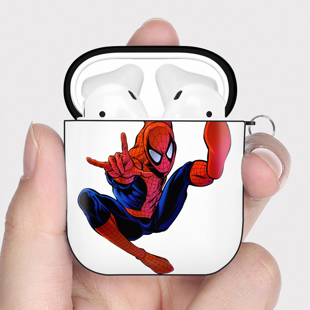 （画像用） Spider Man スパイダーマン AirPods 第2世代保護ケース ハードシェル ブラック 耐衝撃・防指紋・カラビナ付き