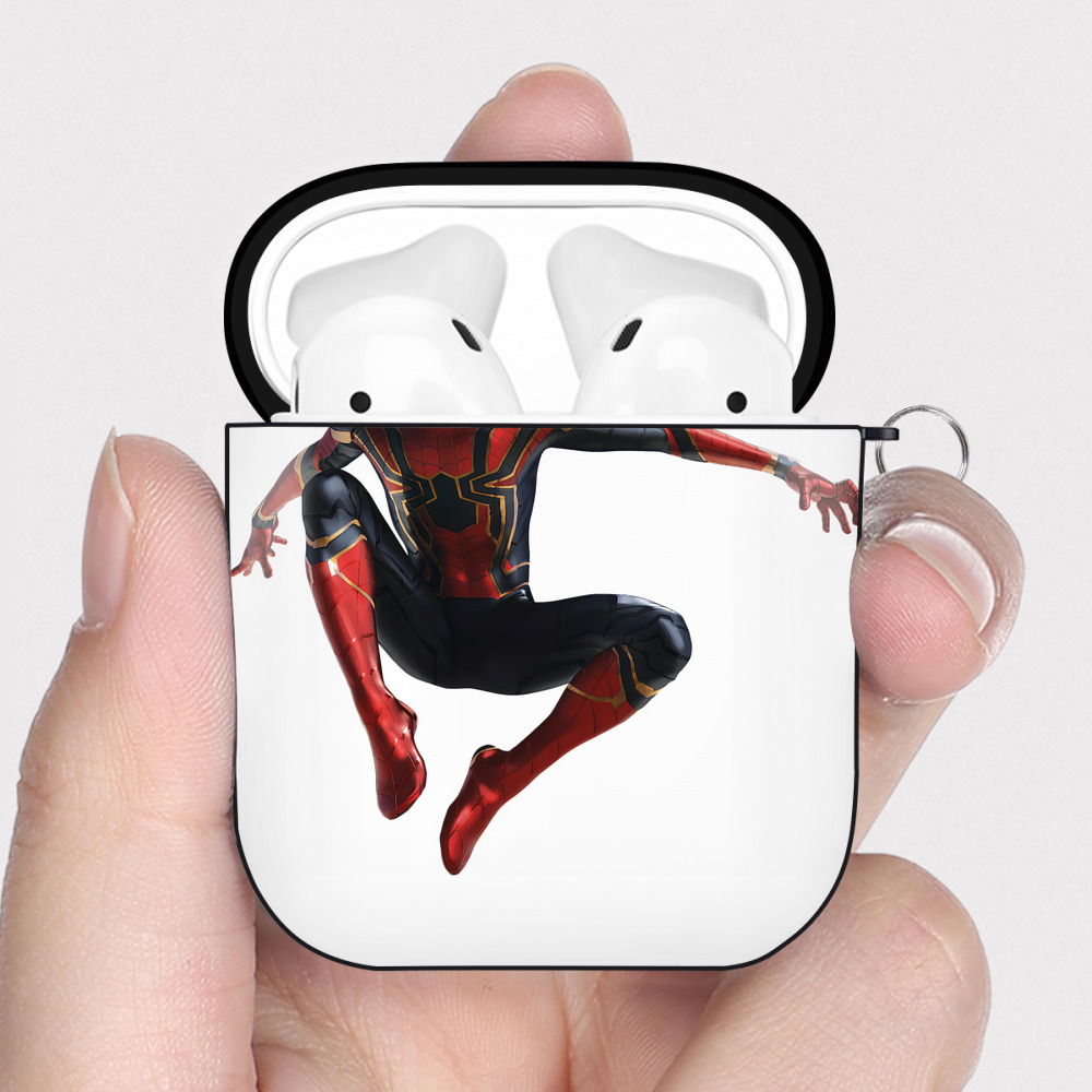（画像用） Spider Man スパイダーマン AirPods 第2世代保護ケース ハードシェル ブラック 耐衝撃・防指紋・カラビナ付き