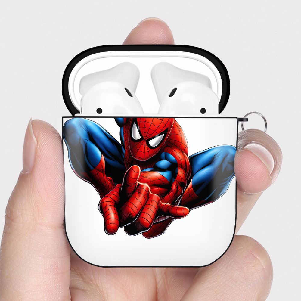（画像用） Spider Man スパイダーマン AirPods 第2世代保護ケース ハードシェル ブラック 耐衝撃・防指紋・カラビナ付き