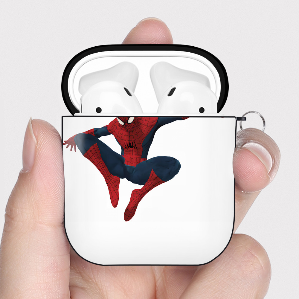 （画像用） Spider Man スパイダーマン AirPods 第2世代保護ケース ハードシェル ブラック 耐衝撃・防指紋・カラビナ付き