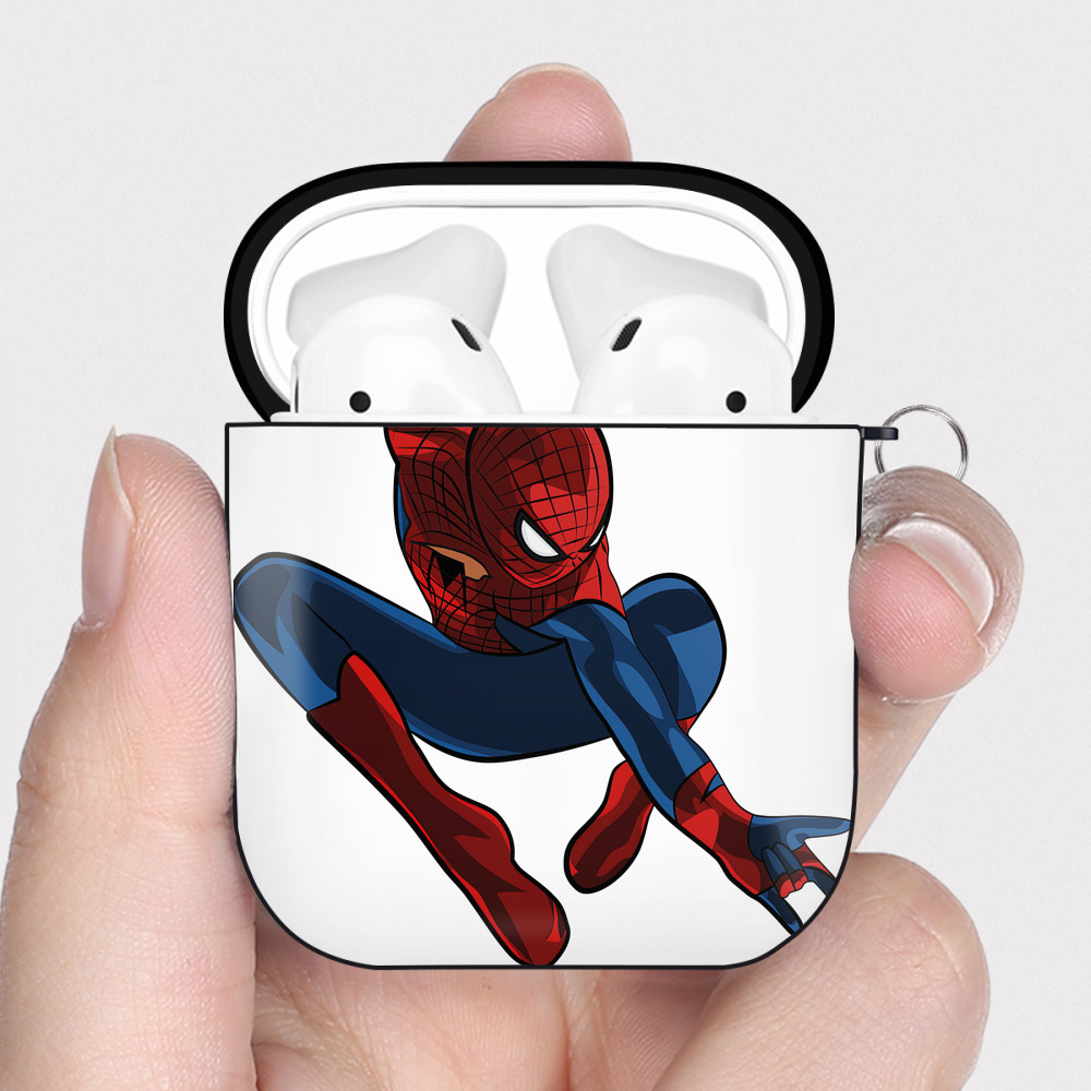 （画像用） Spider Man スパイダーマン AirPods 第2世代保護ケース ハードシェル ブラック 耐衝撃・防指紋・カラビナ付き