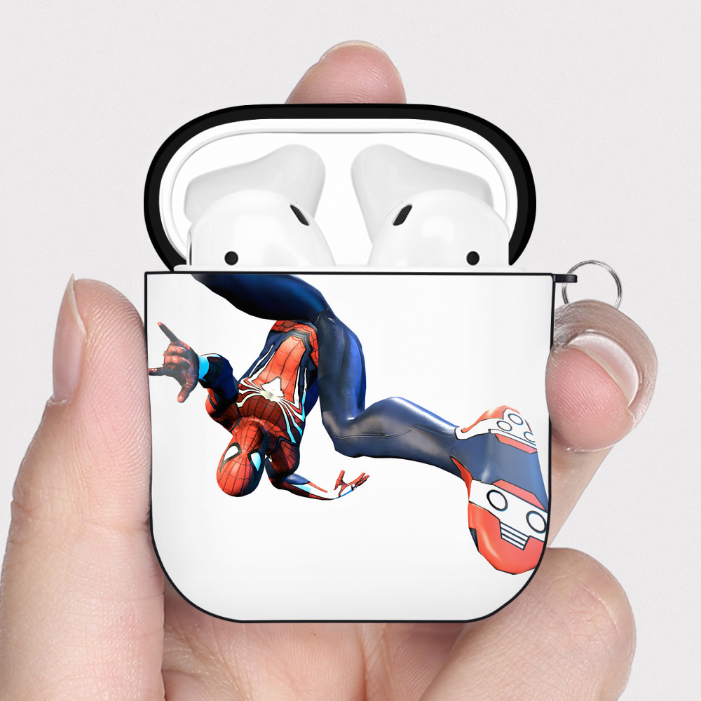 （画像用） Spider Man スパイダーマン AirPods 第2世代保護ケース ハードシェル ブラック 耐衝撃・防指紋・カラビナ付き