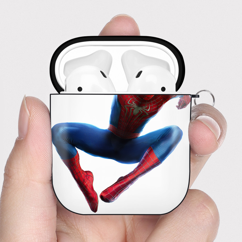 （画像用） Spider Man スパイダーマン AirPods 第2世代保護ケース ハードシェル ブラック 耐衝撃・防指紋・カラビナ付き