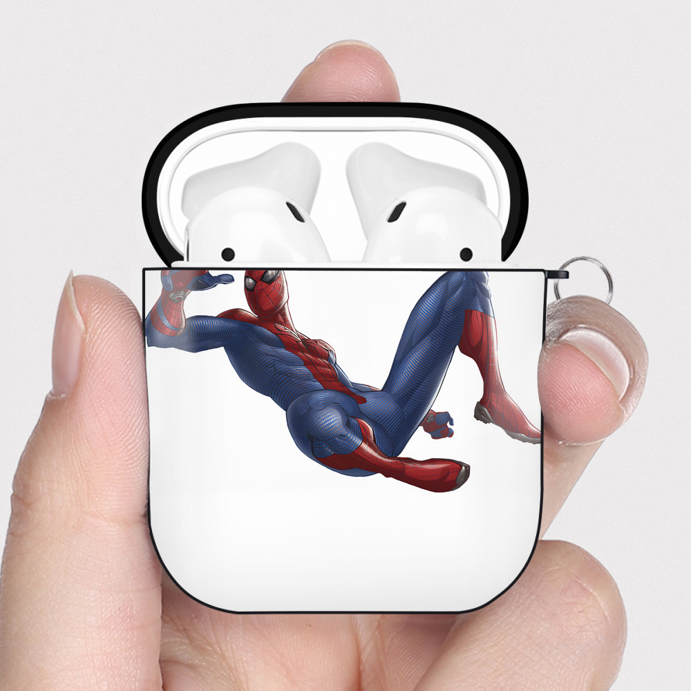 （画像用） Spider Man スパイダーマン AirPods 第2世代保護ケース ハードシェル ブラック 耐衝撃・防指紋・カラビナ付き