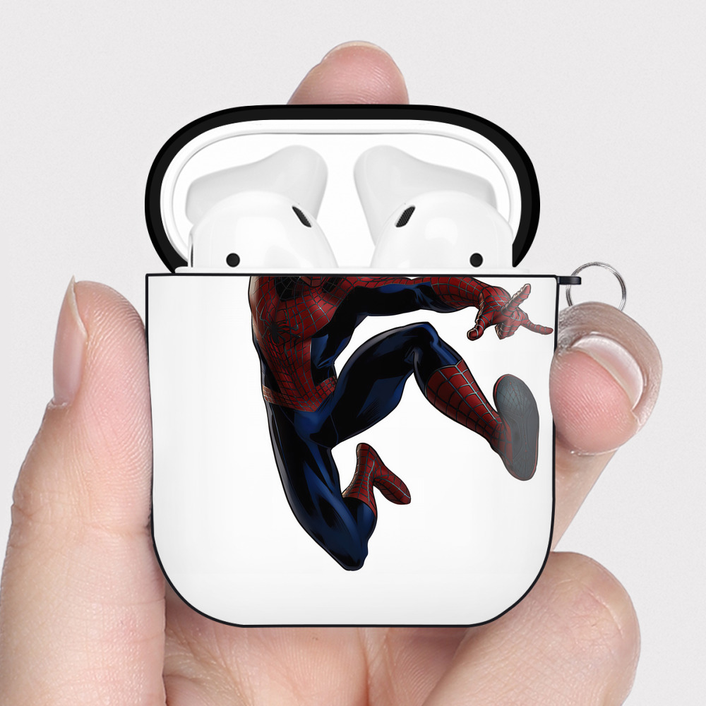 （画像用） Spider Man スパイダーマン AirPods 第2世代保護ケース ハードシェル ブラック 耐衝撃・防指紋・カラビナ付き