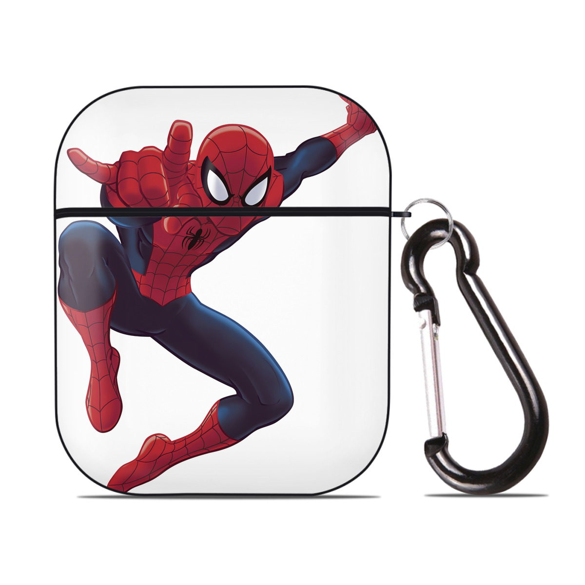 （画像用） Spider Man スパイダーマン AirPods 第2世代保護ケース ハードシェル ブラック 耐衝撃・防指紋・カラビナ付き