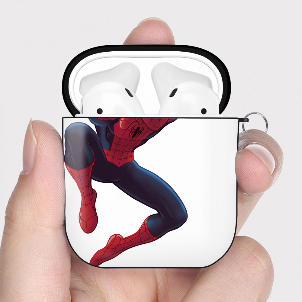 （画像用） Spider Man スパイダーマン AirPods 第2世代保護ケース ハードシェル ブラック 耐衝撃・防指紋・カラビナ付き