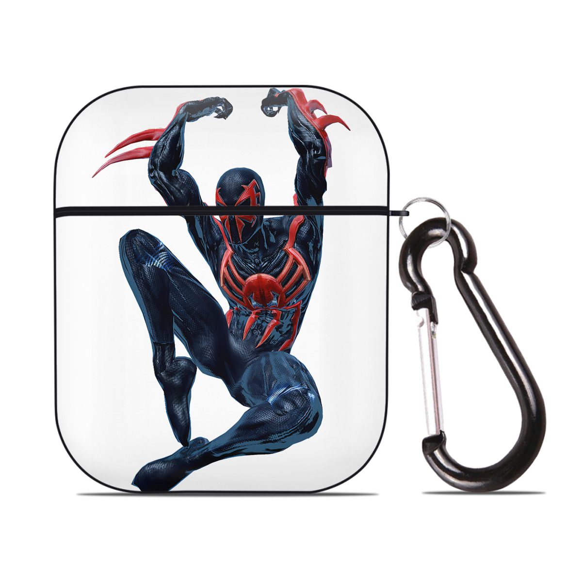 （画像用） Spider Man スパイダーマン AirPods 第2世代保護ケース ハードシェル ブラック 耐衝撃・防指紋・カラビナ付き