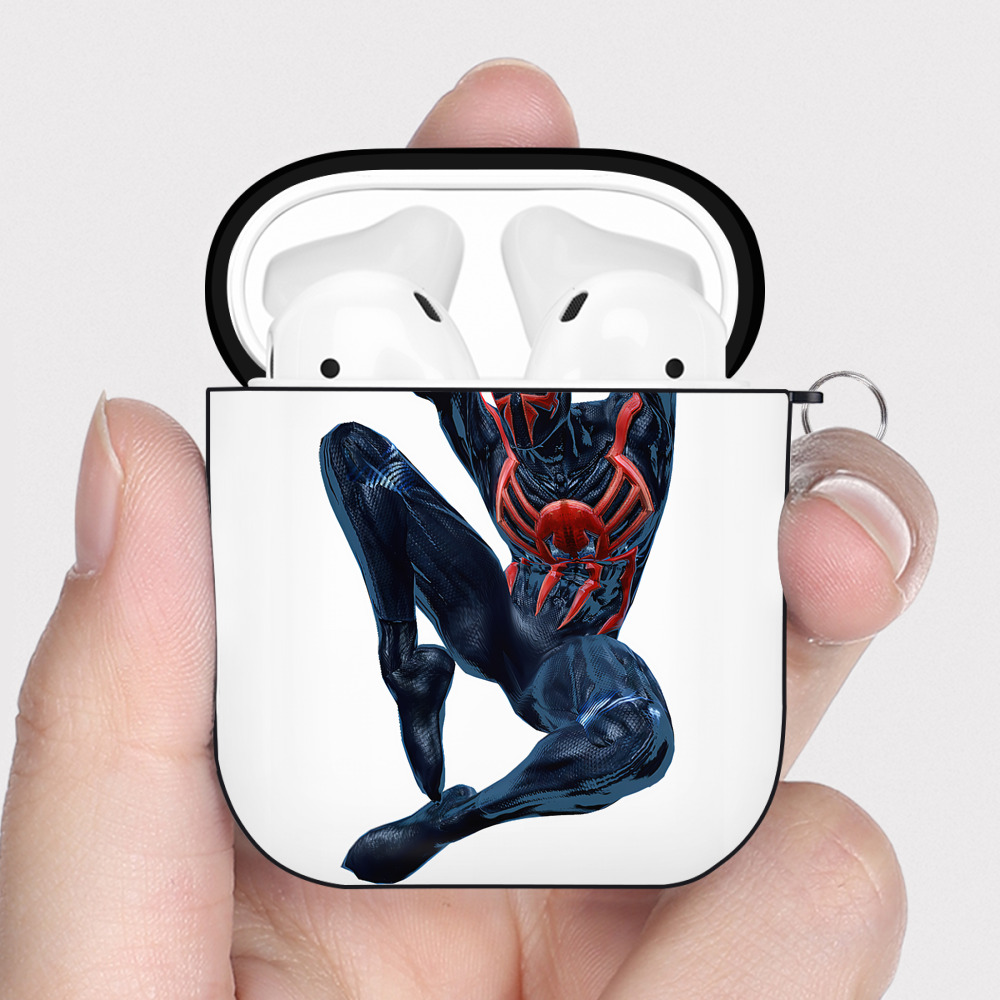 （画像用） Spider Man スパイダーマン AirPods 第2世代保護ケース ハードシェル ブラック 耐衝撃・防指紋・カラビナ付き