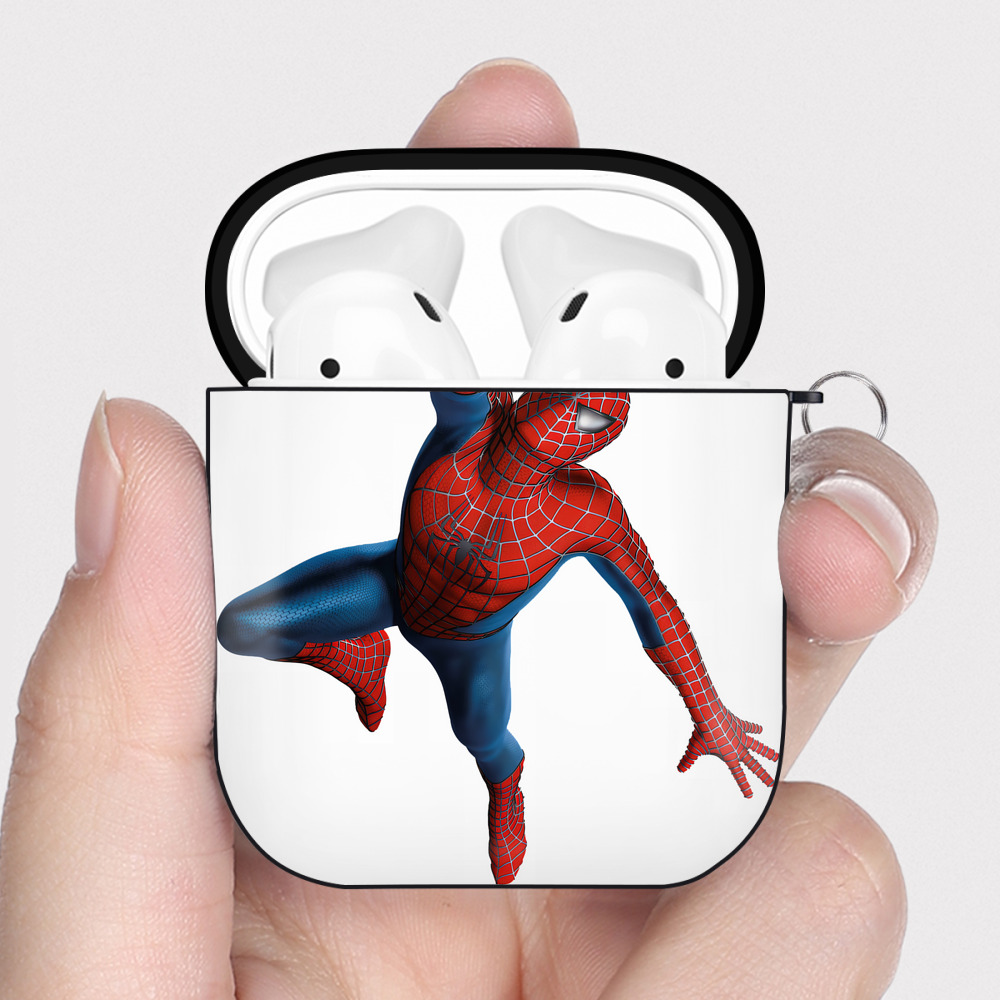 （画像用） Spider Man スパイダーマン AirPods 第2世代保護ケース ハードシェル ブラック 耐衝撃・防指紋・カラビナ付き