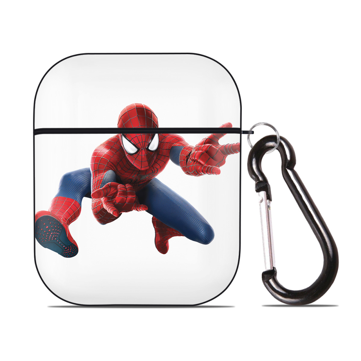 （画像用） Spider Man スパイダーマン AirPods 第2世代保護ケース ハードシェル ブラック 耐衝撃・防指紋・カラビナ付き