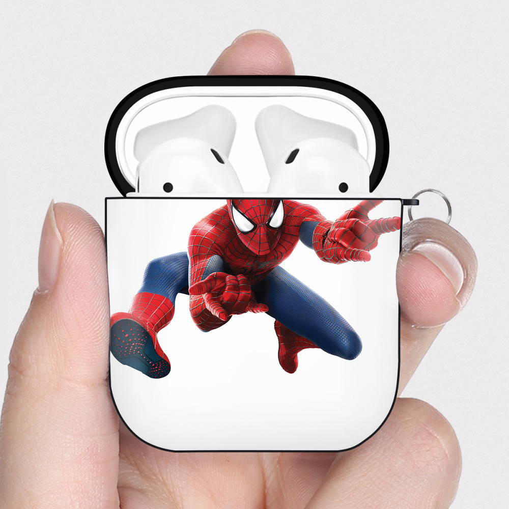 （画像用） Spider Man スパイダーマン AirPods 第2世代保護ケース ハードシェル ブラック 耐衝撃・防指紋・カラビナ付き