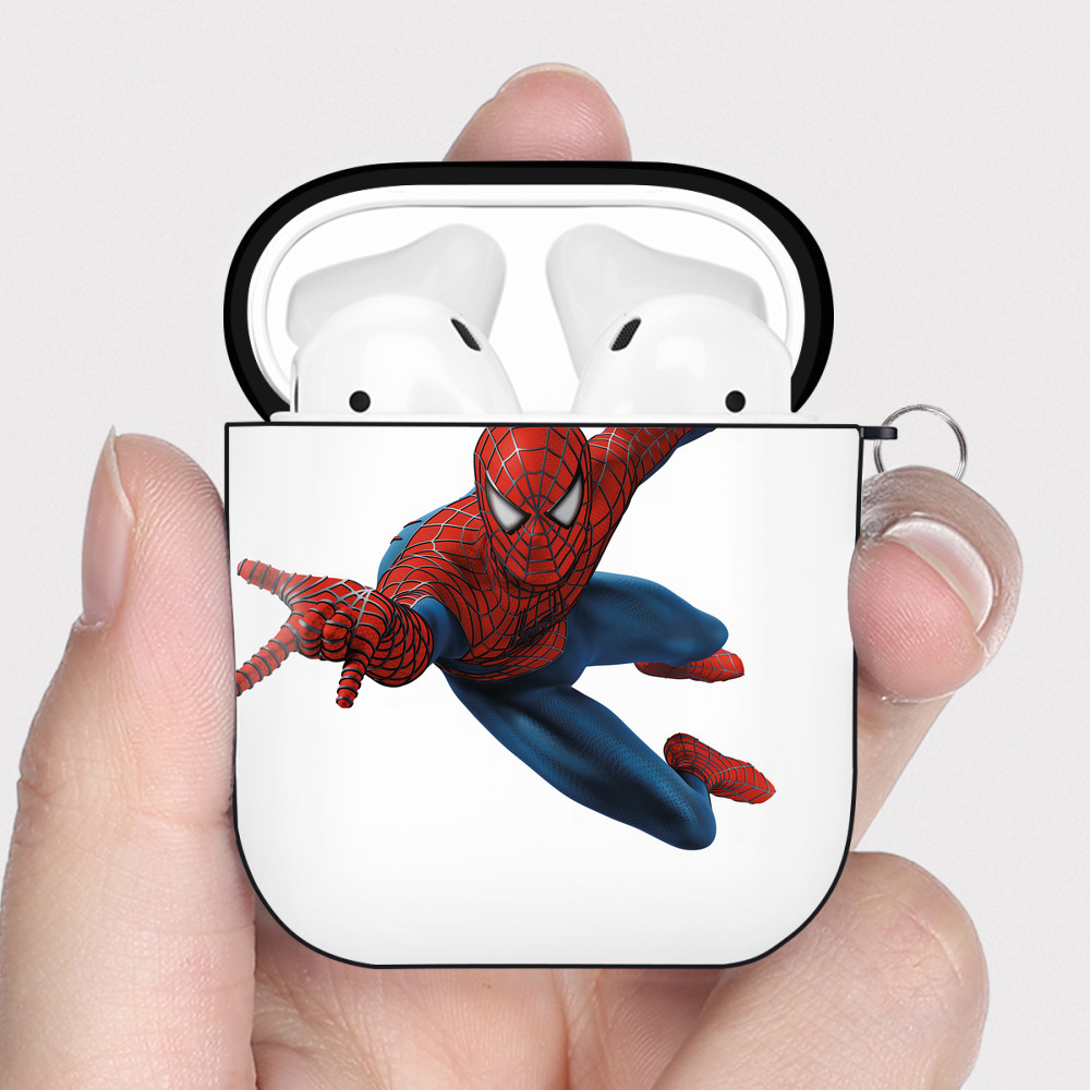 （画像用） Spider Man スパイダーマン AirPods 第2世代保護ケース ハードシェル ブラック 耐衝撃・防指紋・カラビナ付き