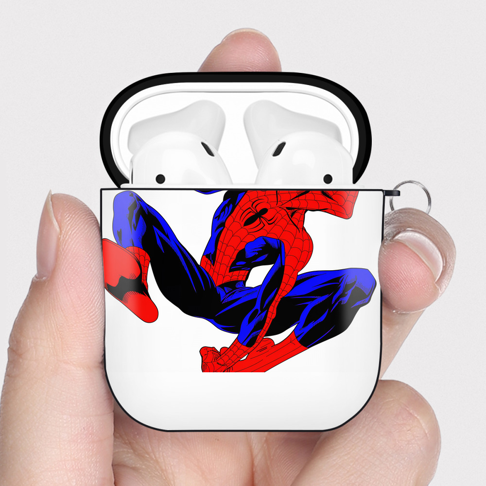 （画像用） Spider Man スパイダーマン AirPods 第2世代保護ケース ハードシェル ブラック 耐衝撃・防指紋・カラビナ付き