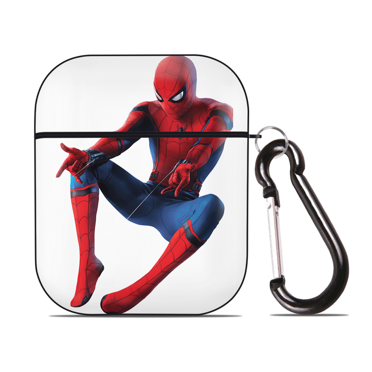 （画像用） Spider Man スパイダーマン AirPods 第2世代保護ケース ハードシェル ブラック 耐衝撃・防指紋・カラビナ付き