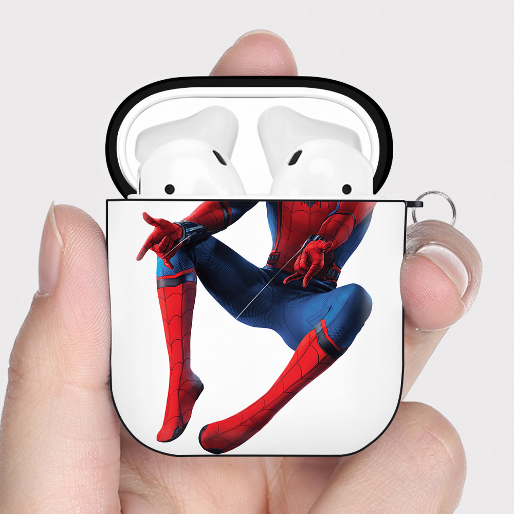 （画像用） Spider Man スパイダーマン AirPods 第2世代保護ケース ハードシェル ブラック 耐衝撃・防指紋・カラビナ付き
