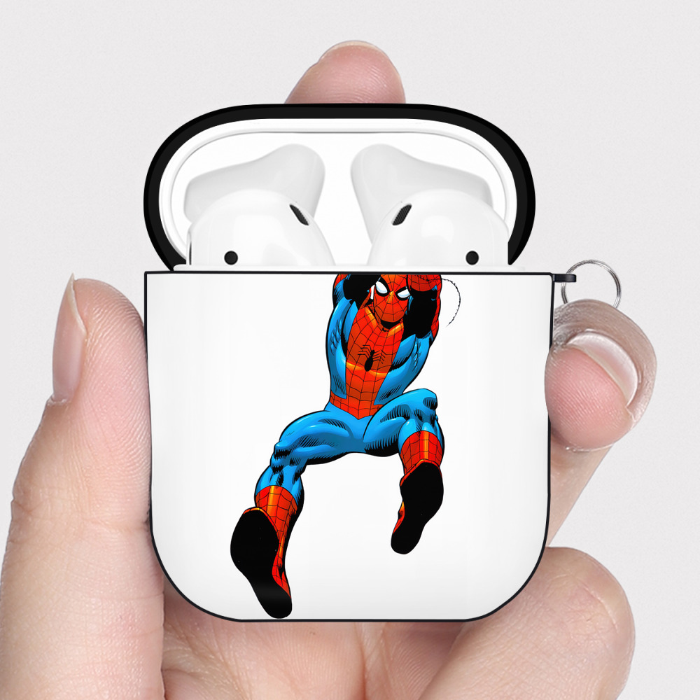 （画像用） Spider Man スパイダーマン AirPods 第2世代保護ケース ハードシェル ブラック 耐衝撃・防指紋・カラビナ付き