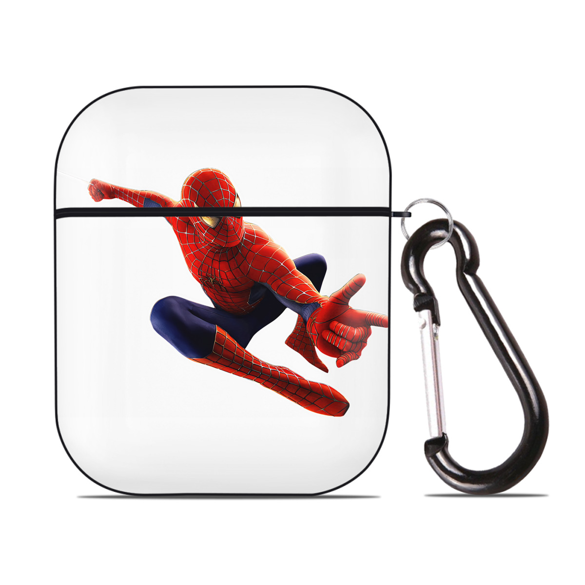 （画像用） Spider Man スパイダーマン AirPods 第2世代保護ケース ハードシェル ブラック 耐衝撃・防指紋・カラビナ付き