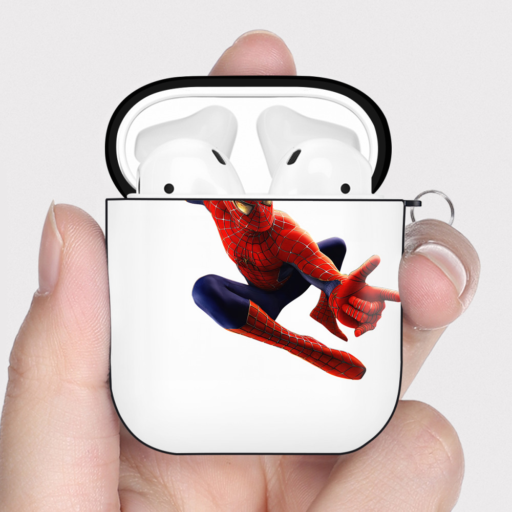 （画像用） Spider Man スパイダーマン AirPods 第2世代保護ケース ハードシェル ブラック 耐衝撃・防指紋・カラビナ付き