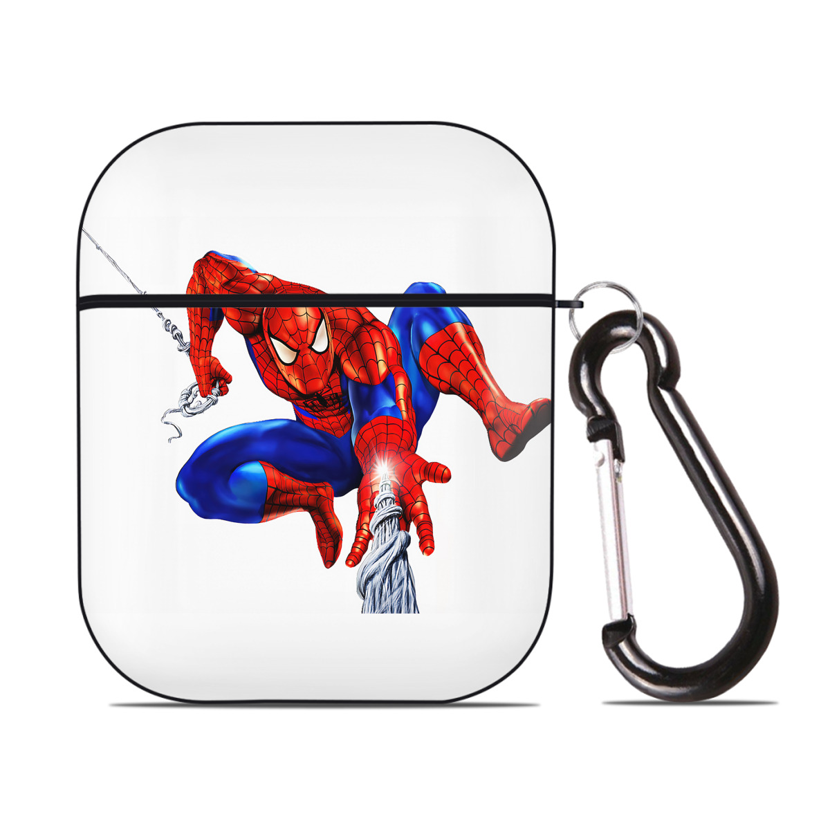 （画像用） Spider Man スパイダーマン AirPods 第2世代保護ケース ハードシェル ブラック 耐衝撃・防指紋・カラビナ付き