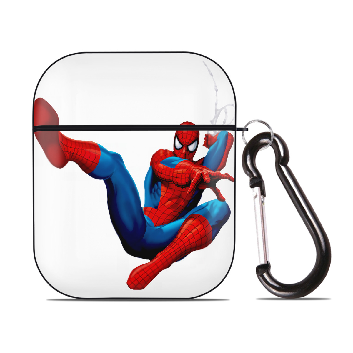 （画像用） Spider Man スパイダーマン AirPods 第2世代保護ケース ハードシェル ブラック 耐衝撃・防指紋・カラビナ付き