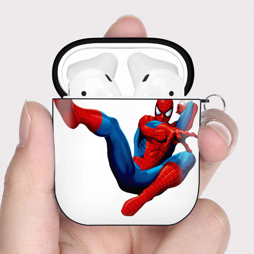 （画像用） Spider Man スパイダーマン AirPods 第2世代保護ケース ハードシェル ブラック 耐衝撃・防指紋・カラビナ付き