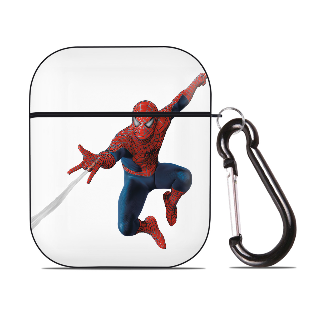 （画像用） Spider Man スパイダーマン AirPods 第2世代保護ケース ハードシェル ブラック 耐衝撃・防指紋・カラビナ付き