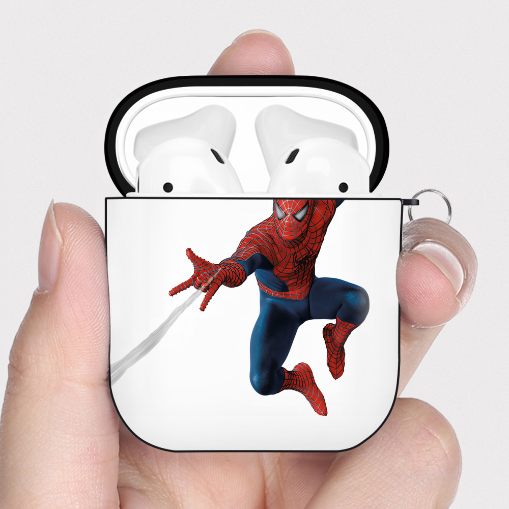 （画像用） Spider Man スパイダーマン AirPods 第2世代保護ケース ハードシェル ブラック 耐衝撃・防指紋・カラビナ付き