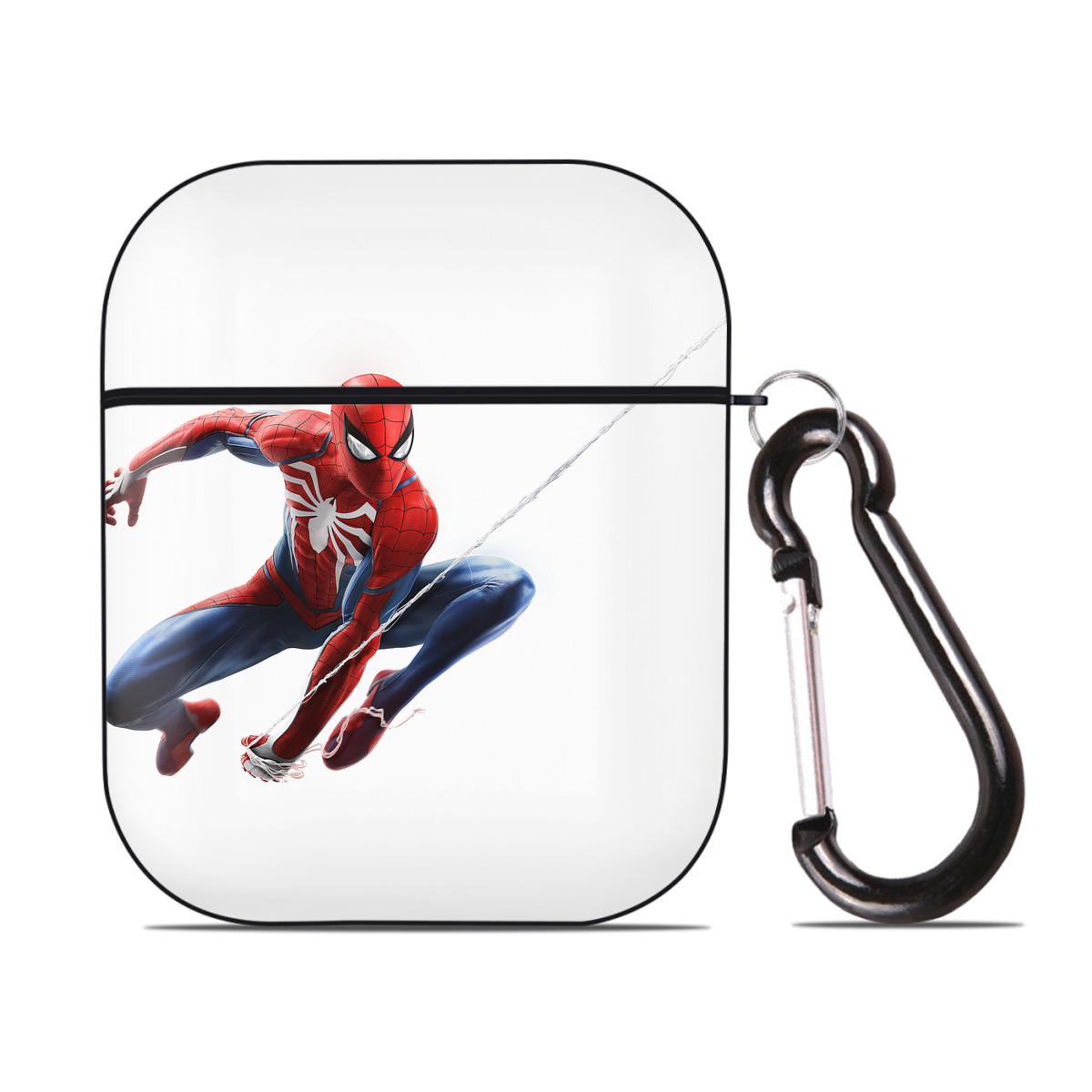 （画像用） Spider Man スパイダーマン AirPods 第2世代保護ケース ハードシェル ブラック 耐衝撃・防指紋・カラビナ付き