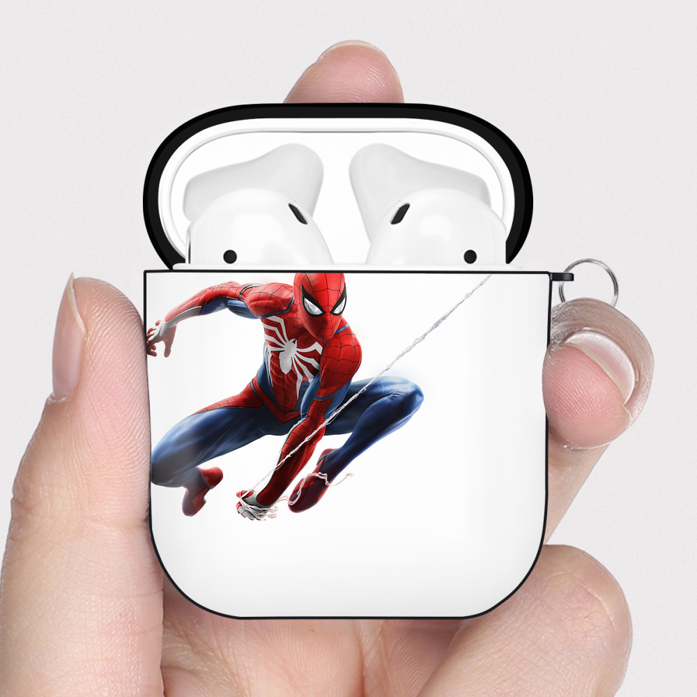 （画像用） Spider Man スパイダーマン AirPods 第2世代保護ケース ハードシェル ブラック 耐衝撃・防指紋・カラビナ付き