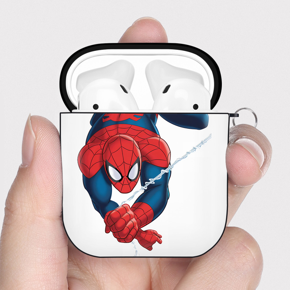 （画像用） Spider Man スパイダーマン AirPods 第2世代保護ケース ハードシェル ブラック 耐衝撃・防指紋・カラビナ付き