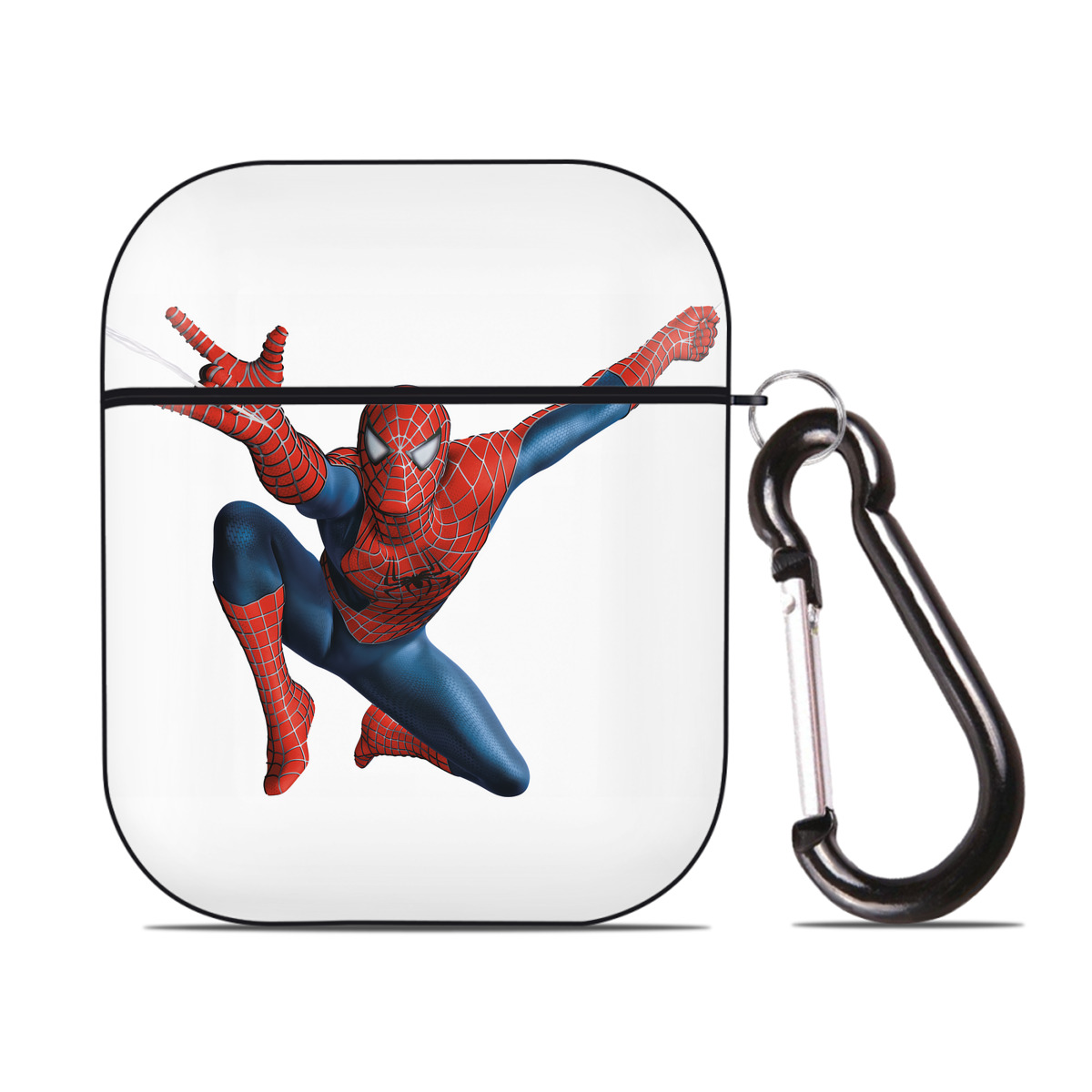（画像用） Spider Man スパイダーマン AirPods 第2世代保護ケース ハードシェル ブラック 耐衝撃・防指紋・カラビナ付き