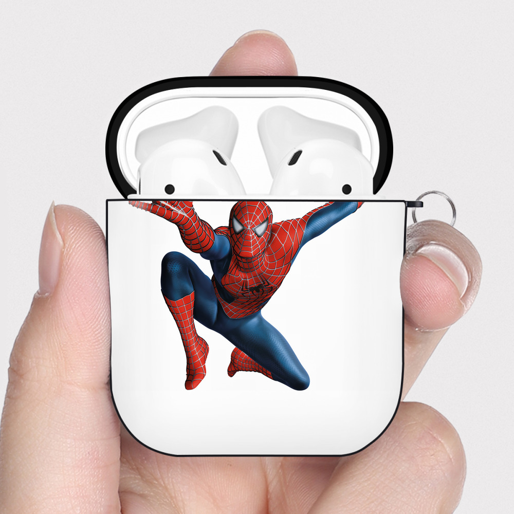 （画像用） Spider Man スパイダーマン AirPods 第2世代保護ケース ハードシェル ブラック 耐衝撃・防指紋・カラビナ付き