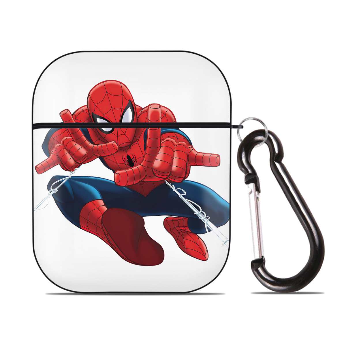 （画像用） Spider Man スパイダーマン AirPods 第2世代保護ケース ハードシェル ブラック 耐衝撃・防指紋・カラビナ付き