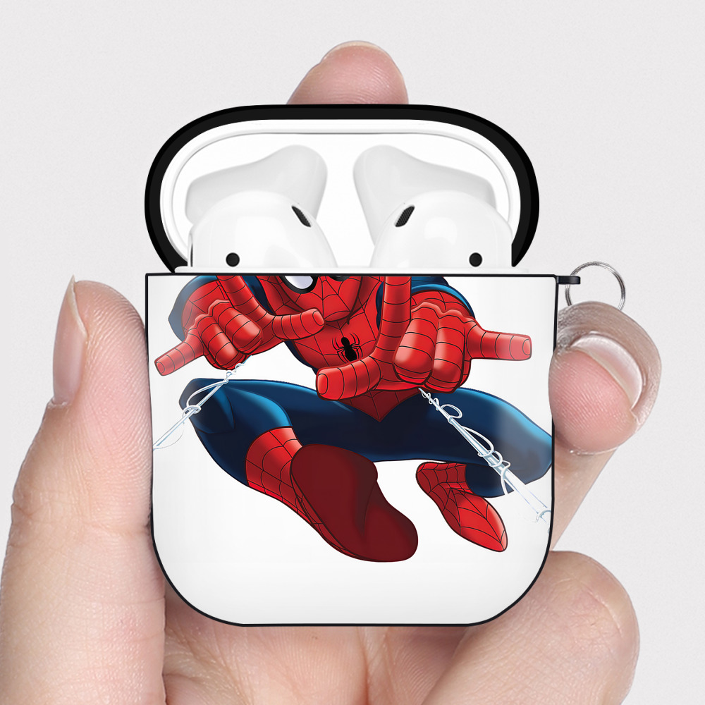 （画像用） Spider Man スパイダーマン AirPods 第2世代保護ケース ハードシェル ブラック 耐衝撃・防指紋・カラビナ付き