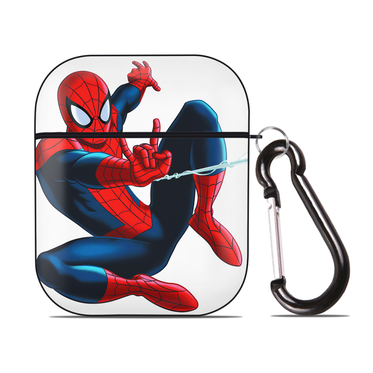 （画像用） Spider Man スパイダーマン AirPods 第2世代保護ケース ハードシェル ブラック 耐衝撃・防指紋・カラビナ付き