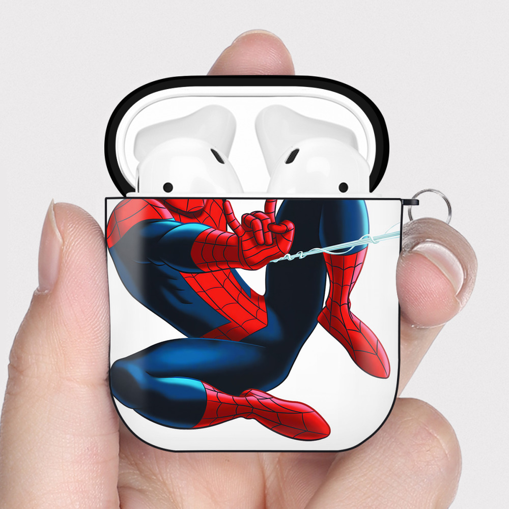 （画像用） Spider Man スパイダーマン AirPods 第2世代保護ケース ハードシェル ブラック 耐衝撃・防指紋・カラビナ付き