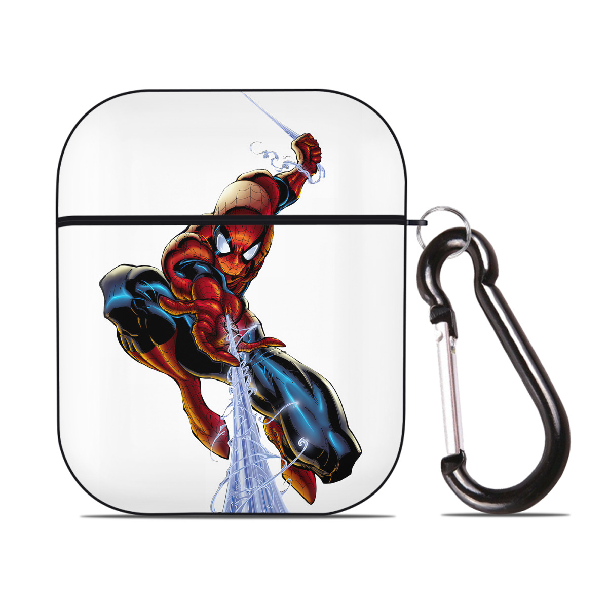 （画像用） Spider Man スパイダーマン AirPods 第2世代保護ケース ハードシェル ブラック 耐衝撃・防指紋・カラビナ付き