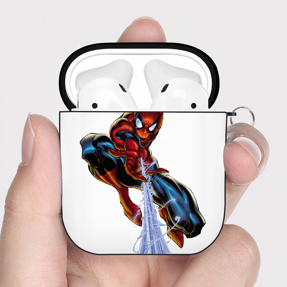 （画像用） Spider Man スパイダーマン AirPods 第2世代保護ケース ハードシェル ブラック 耐衝撃・防指紋・カラビナ付き