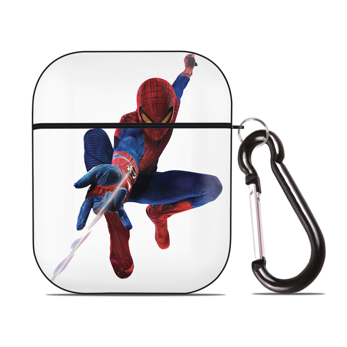 （画像用） Spider Man スパイダーマン AirPods 第2世代保護ケース ハードシェル ブラック 耐衝撃・防指紋・カラビナ付き