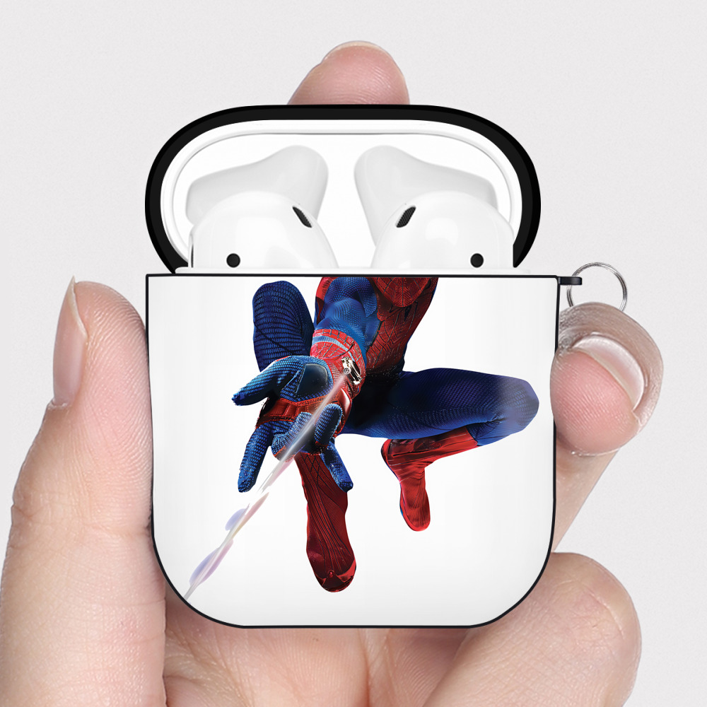 （画像用） Spider Man スパイダーマン AirPods 第2世代保護ケース ハードシェル ブラック 耐衝撃・防指紋・カラビナ付き