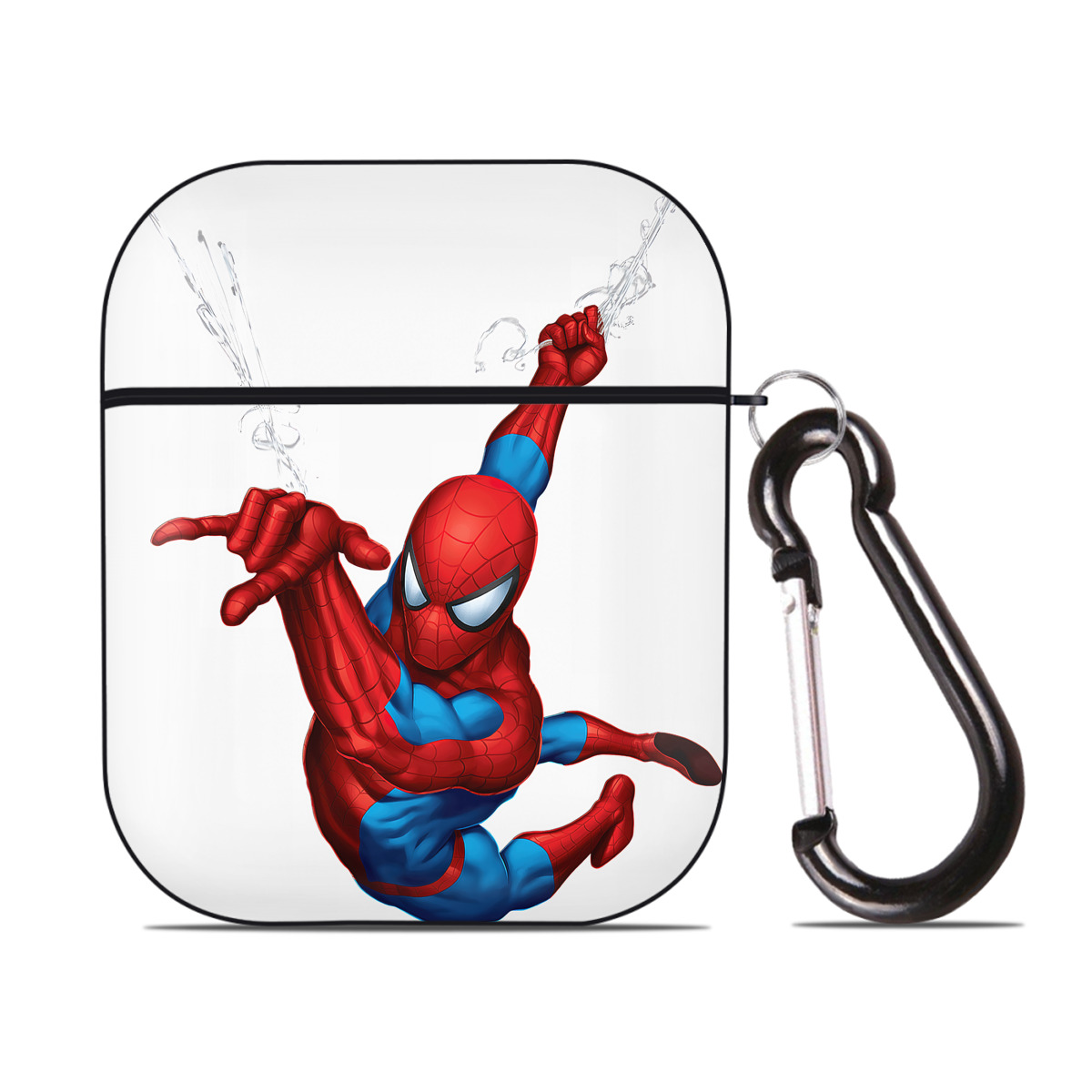 （画像用） Spider Man スパイダーマン AirPods 第2世代保護ケース ハードシェル ブラック 耐衝撃・防指紋・カラビナ付き