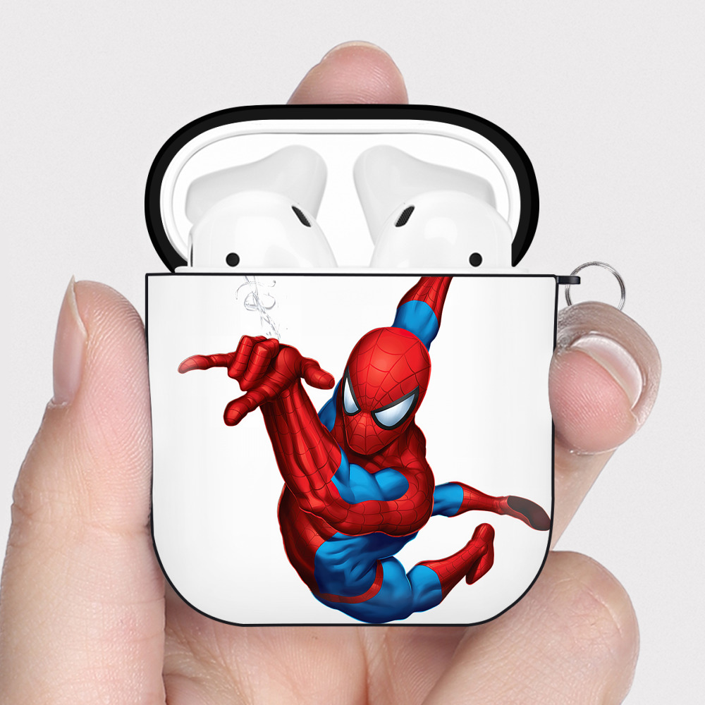 （画像用） Spider Man スパイダーマン AirPods 第2世代保護ケース ハードシェル ブラック 耐衝撃・防指紋・カラビナ付き